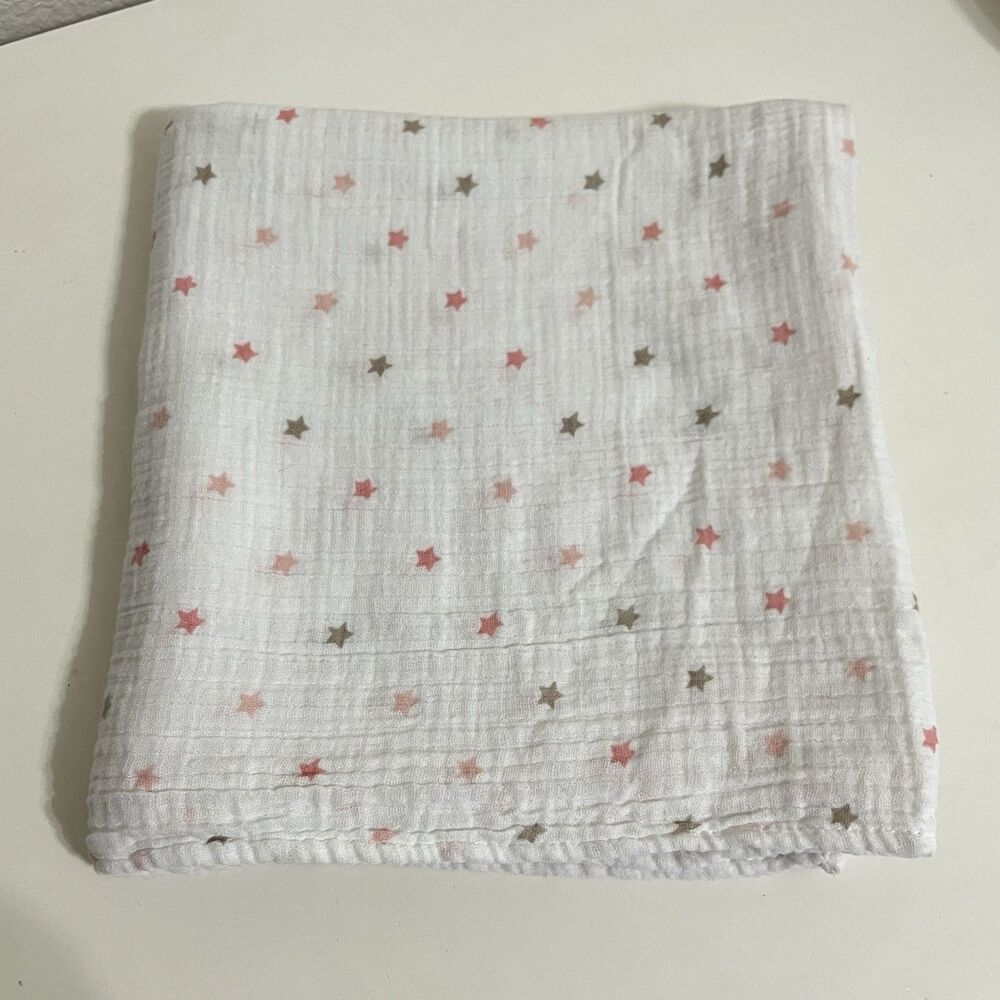 Aden by Aden + Anais Pink and Tan Stars Muslin Swaddle Baby Blanket Lovey Cotton